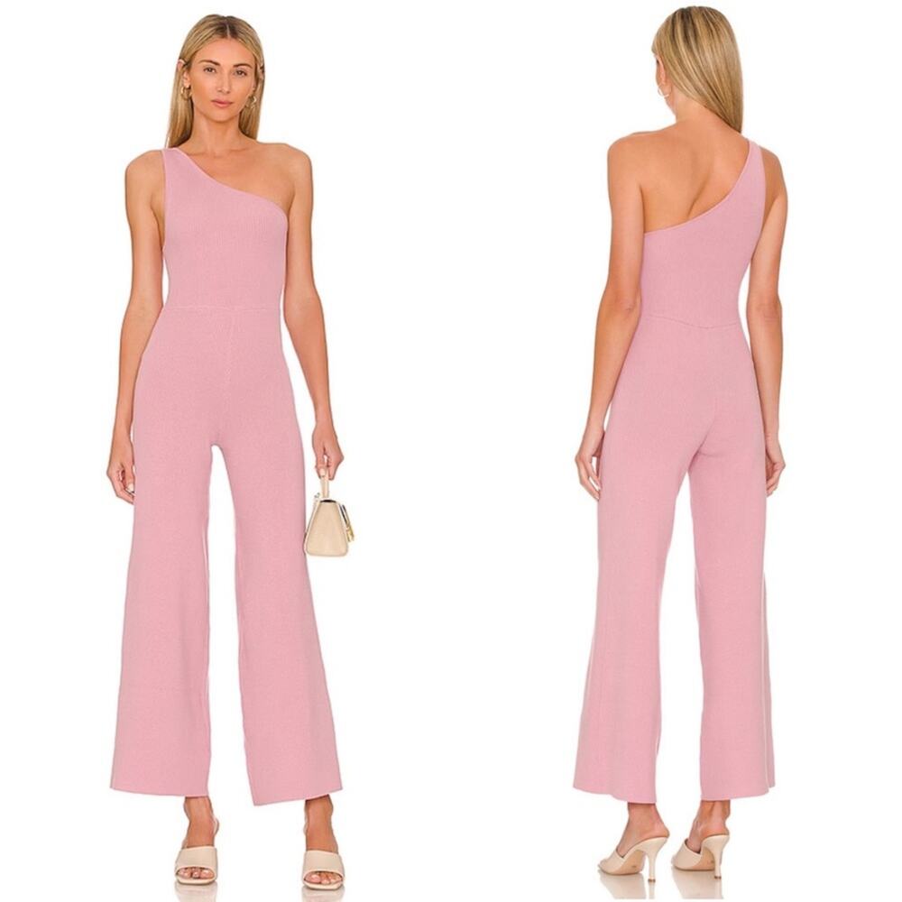 Free People Pink Cotton Blend One Shoulder Ribbed Waverly Sweater Jumpsuit S